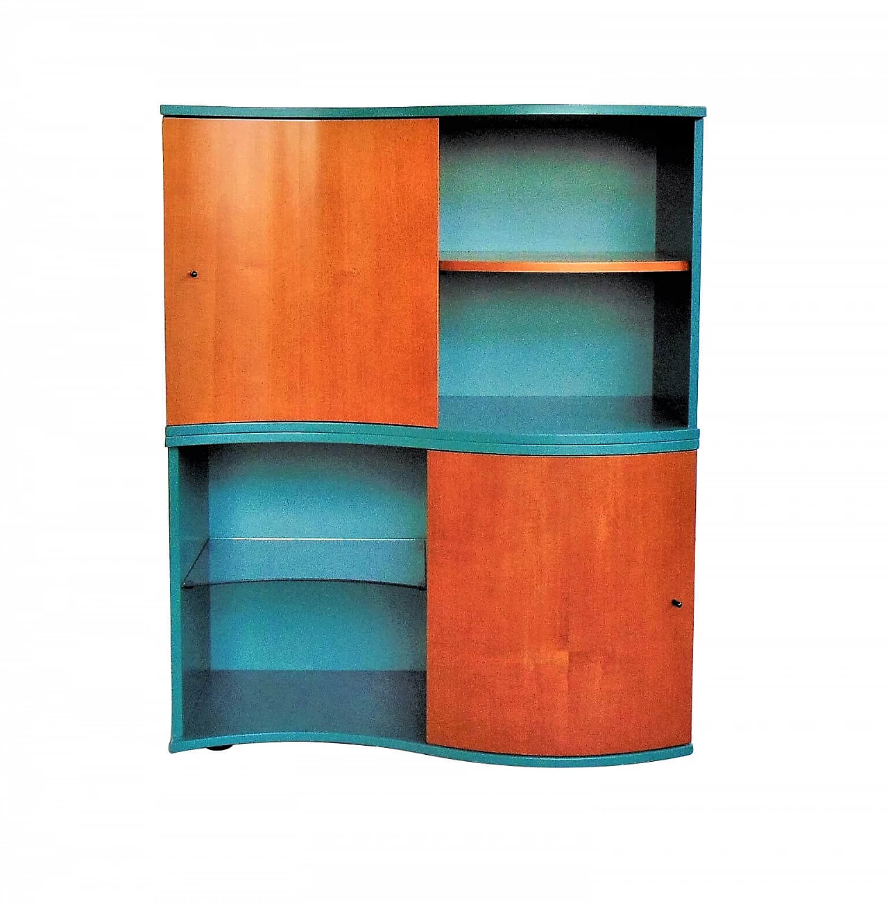 Sideboard Green Satin Lacquer, Doors in Walnut-Stained Cherry, for Roche Bobois, 1990s 1167407