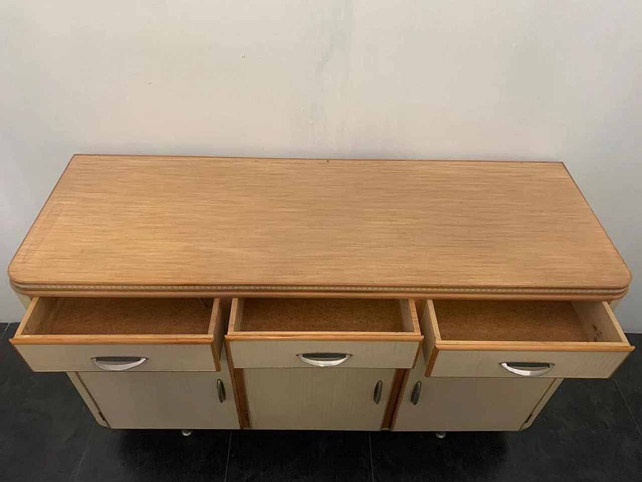 Sideboard in linoleum and masonite & upholstered in fabric from T.M., 1950s 1167624