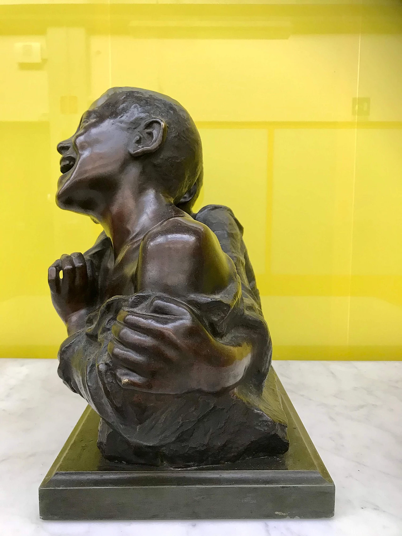 Scultura in Bronzo “Scugnizzi con conchiglia” di Aurisicchio Vincenzo originale modello grande, '800 1167786