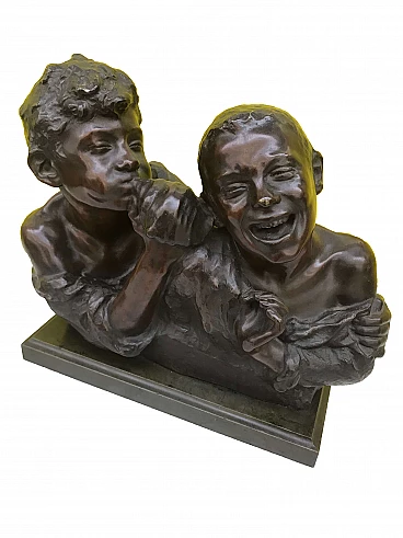 Scultura in Bronzo “Scugnizzi con conchiglia” di Aurisicchio Vincenzo originale modello grande, '800