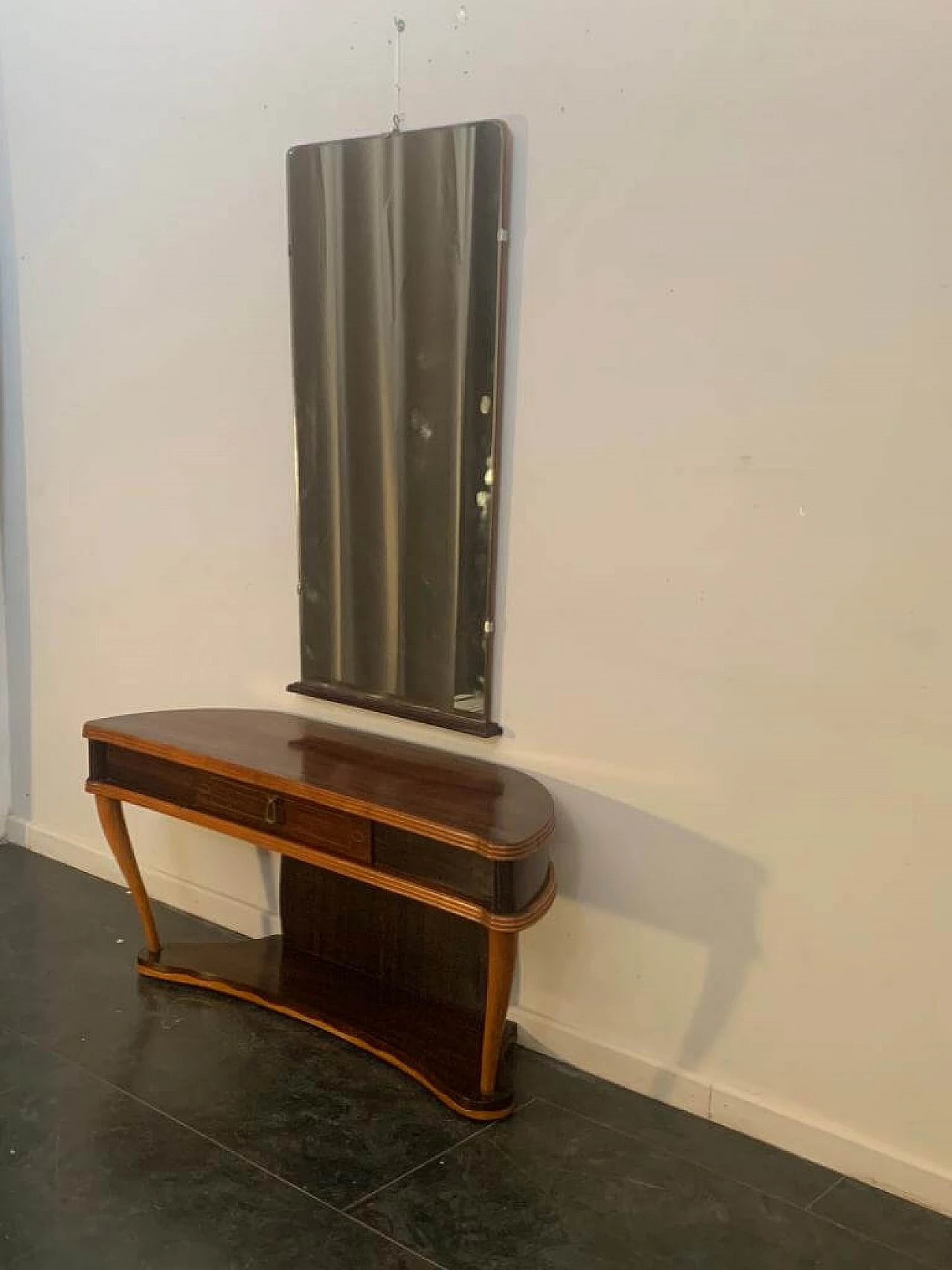 Rosewood console table with mirror attributed to Paolo Buffa 1168115