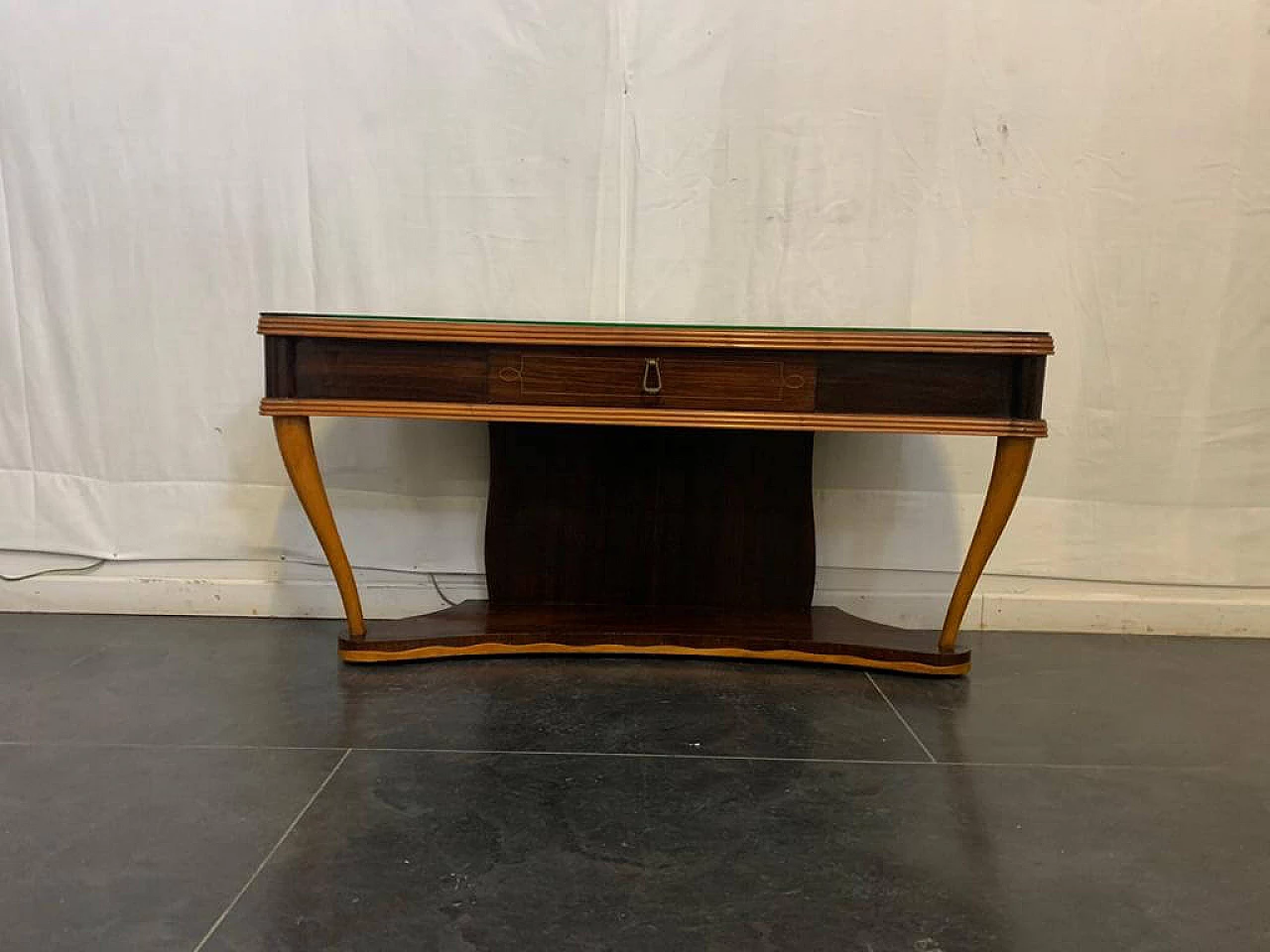 Rosewood console table with mirror attributed to Paolo Buffa 1168116