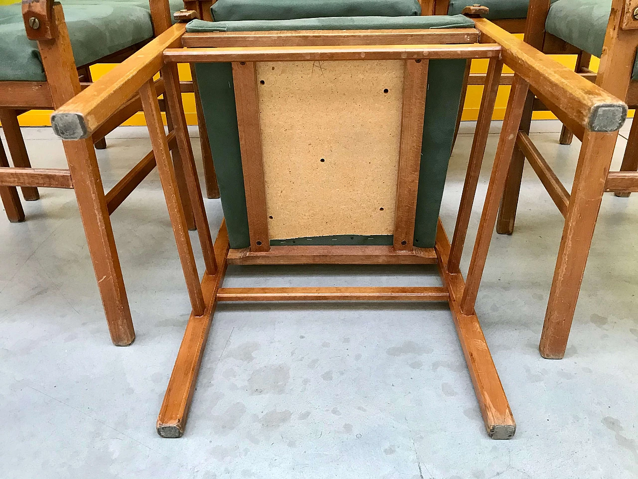 Set of 6 chairs in wood with armrests and backrest in bended wood and screws in brass, 60s 1168202