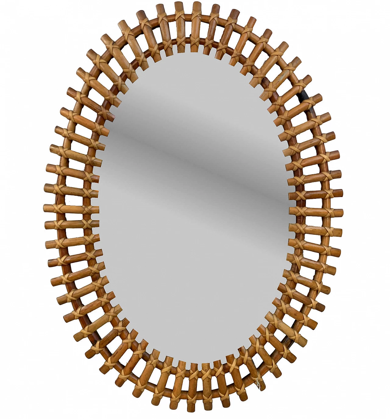 Oval bamboo mirror by Olaf Von Bohr for Bonacina, 1960s 1168299