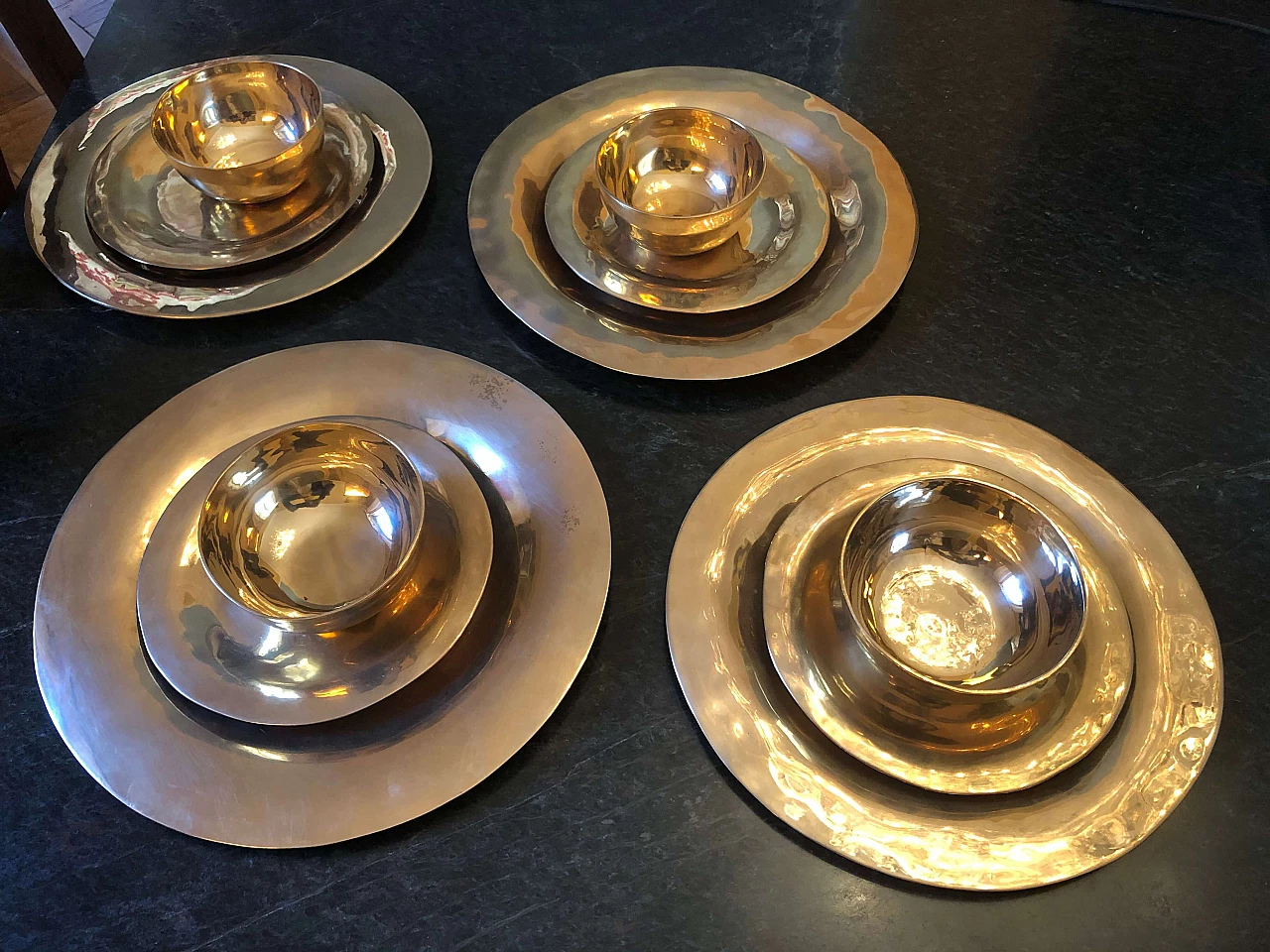 Thai dish set for 12, in golden brass 1168384
