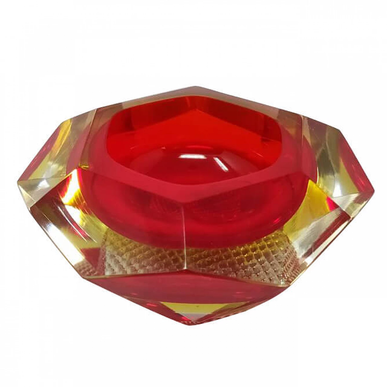 Red ashtray in submerged Murano glass by Flavio Poli for Seguso, 60's 1168512