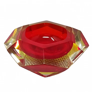 Red ashtray in submerged Murano glass by Flavio Poli for Seguso, 60's