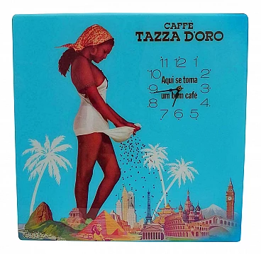 Bright advertising sign with clock of Caffè Tazza D'Oro Roma, 1970's