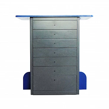 Chest of Drawers with Satin Gray and Blue Lacquer, 1990s, Sormani