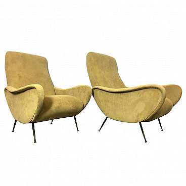 Pair of velvet armchairs, 1950s