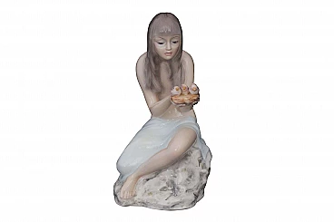 Ceramic sculpture Naked girl with nest by Giovanni Ronzan for Ronzan Turin, 1940s