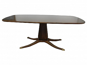 Walnut table with glass top by Paolo Buffa, 1950s