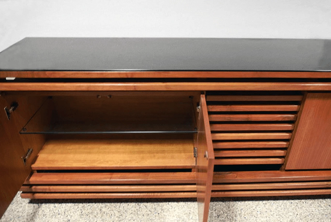 Walnut sideboard with black glass top, 70's 1169180