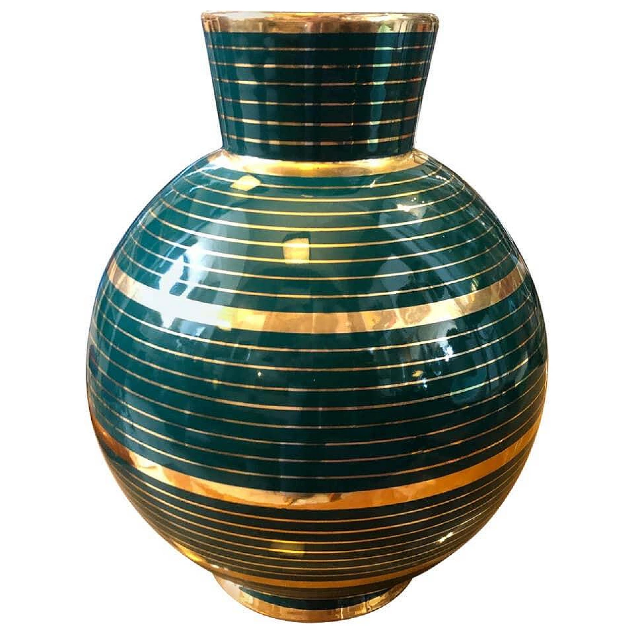Vaso in ceramica verde e oro nello stile di Gio Ponti, anni '60 1169232