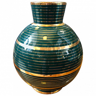 Vaso in ceramica verde e oro nello stile di Gio Ponti, anni '60