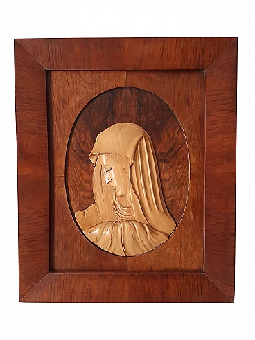 Art Deco low relief sculpture in walnut and maple, 30s