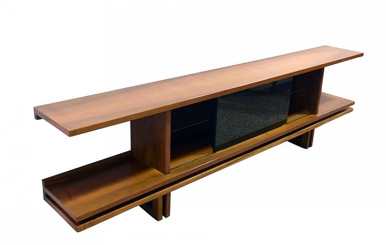 Sideboard in walnut ang glass, 70s 1169965