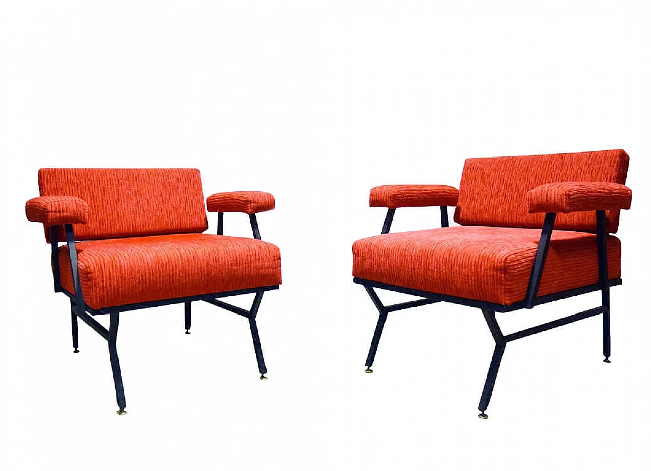 Pairs of corduroy armchairs, 50s 1169970