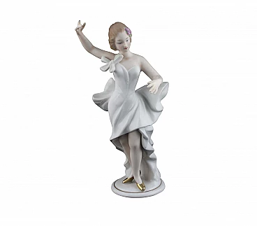 Ceramic sculpture of girl with bow dress from Wallendorf, 40s