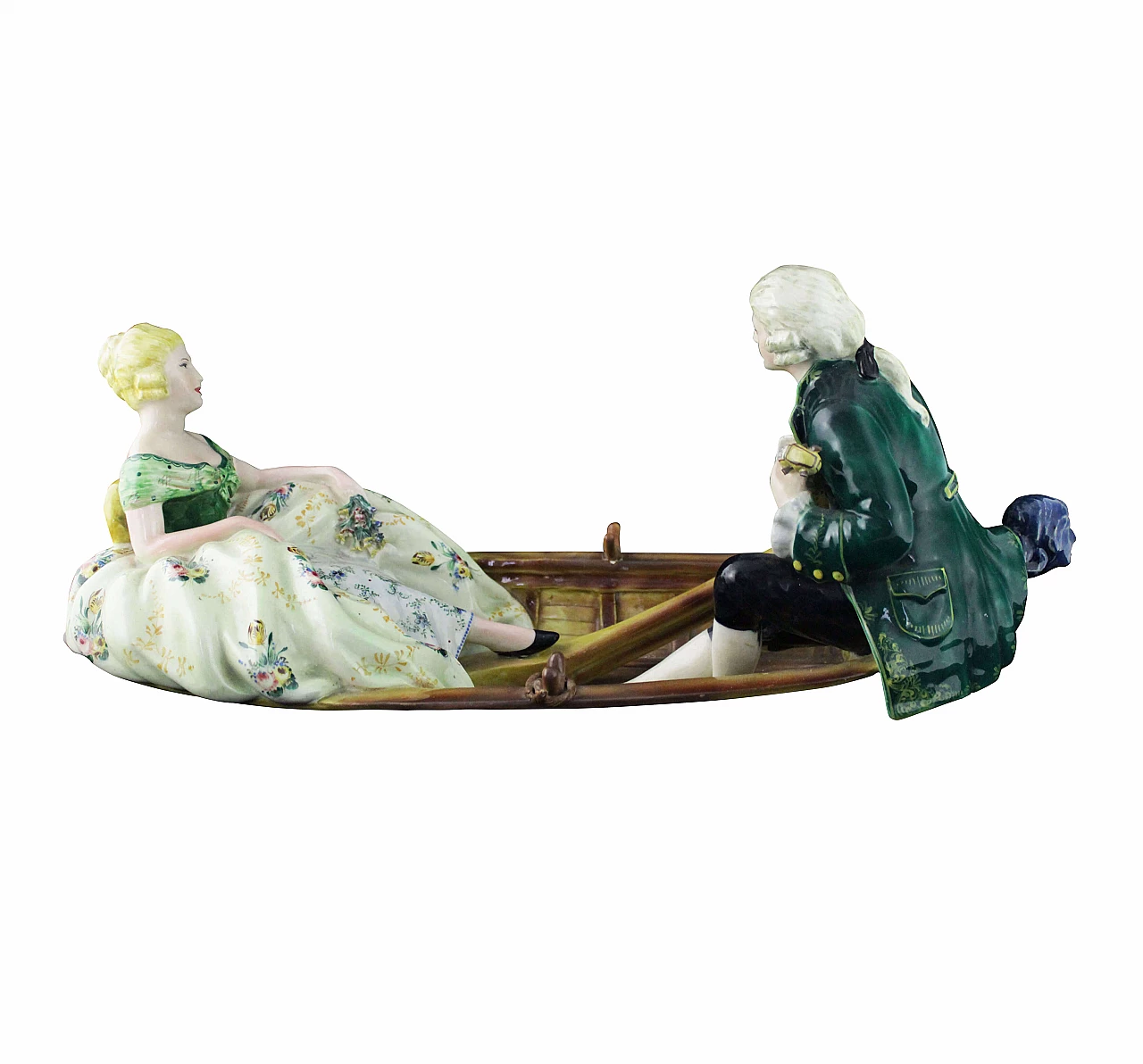 Scultura in ceramica di una coppia su una barca di Sebelin, anni '40 1169975