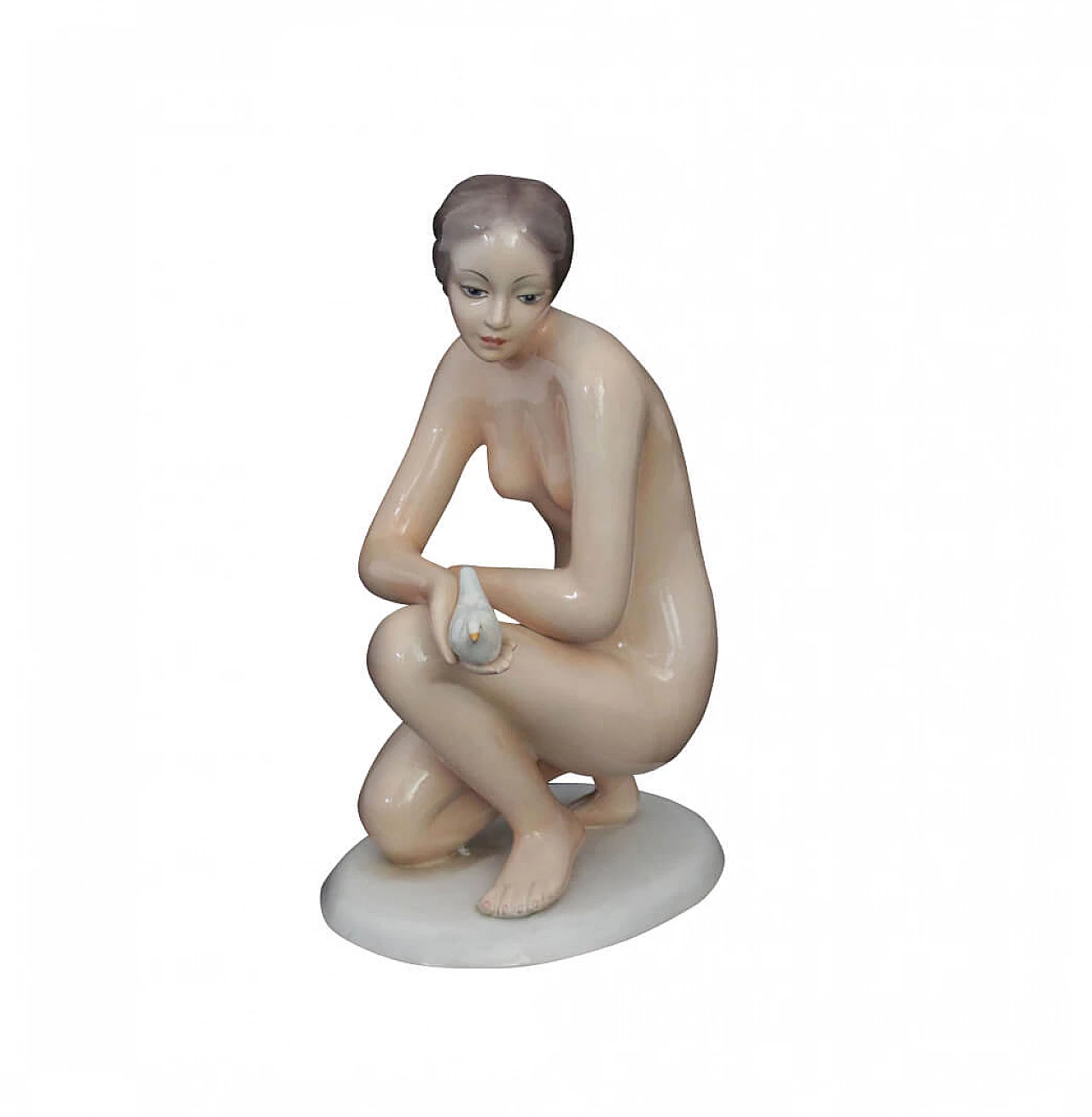 Ceramic sculpture of Girl with the white dove in the hand of Ronzan, 1940s 1169980