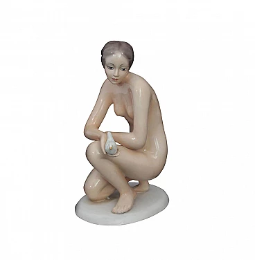 Ceramic sculpture of Girl with the white dove in the hand of Ronzan, 1940s