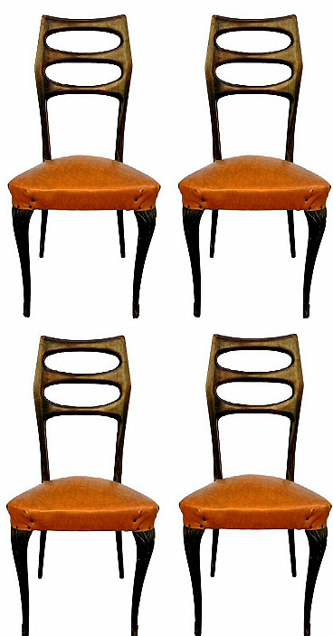 4 walnut chairs by Paolo Buffa, 50s