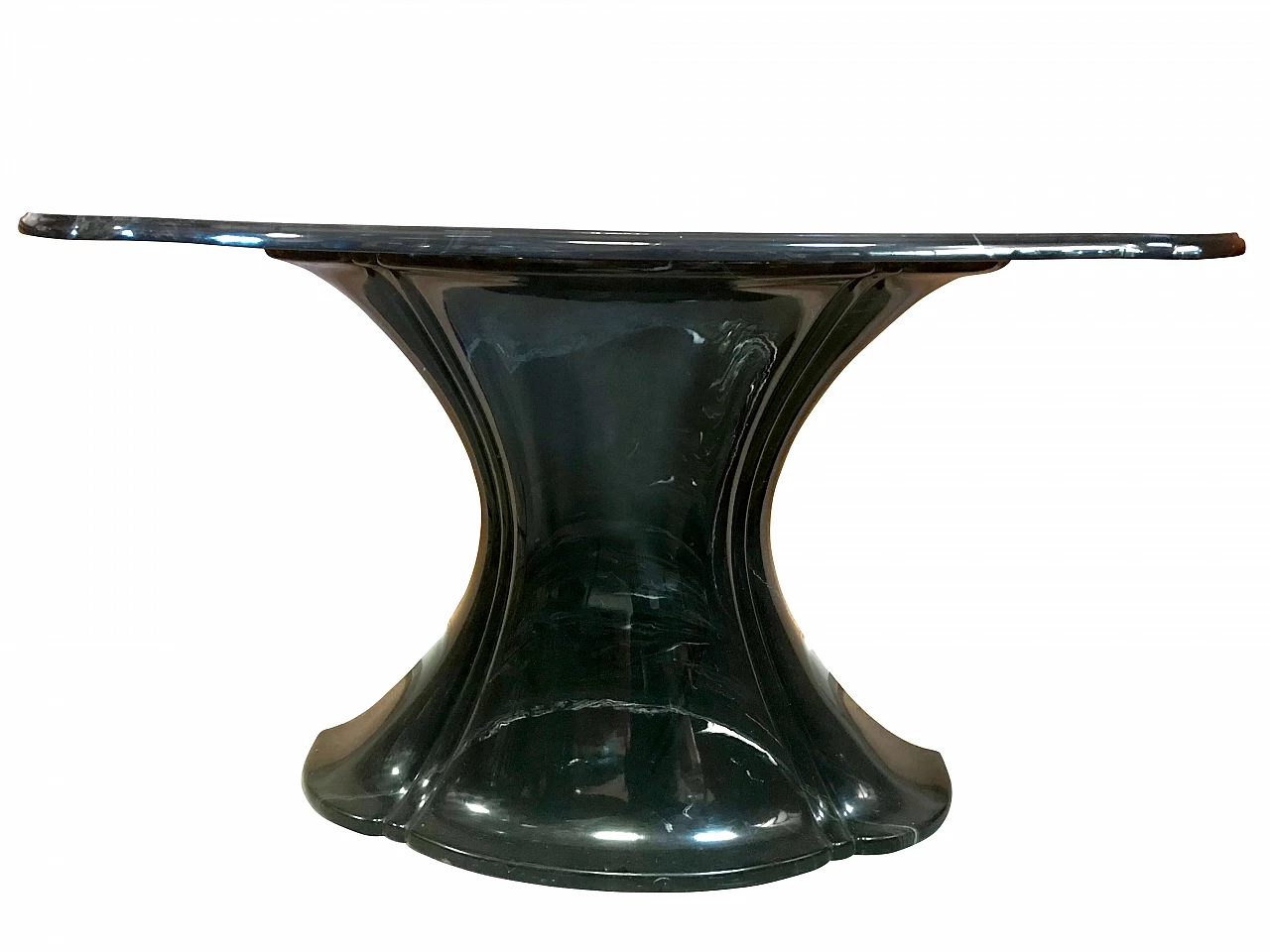 Goblet shaped moved consolle table in faux marble black resin, 60s - 70s 1170692