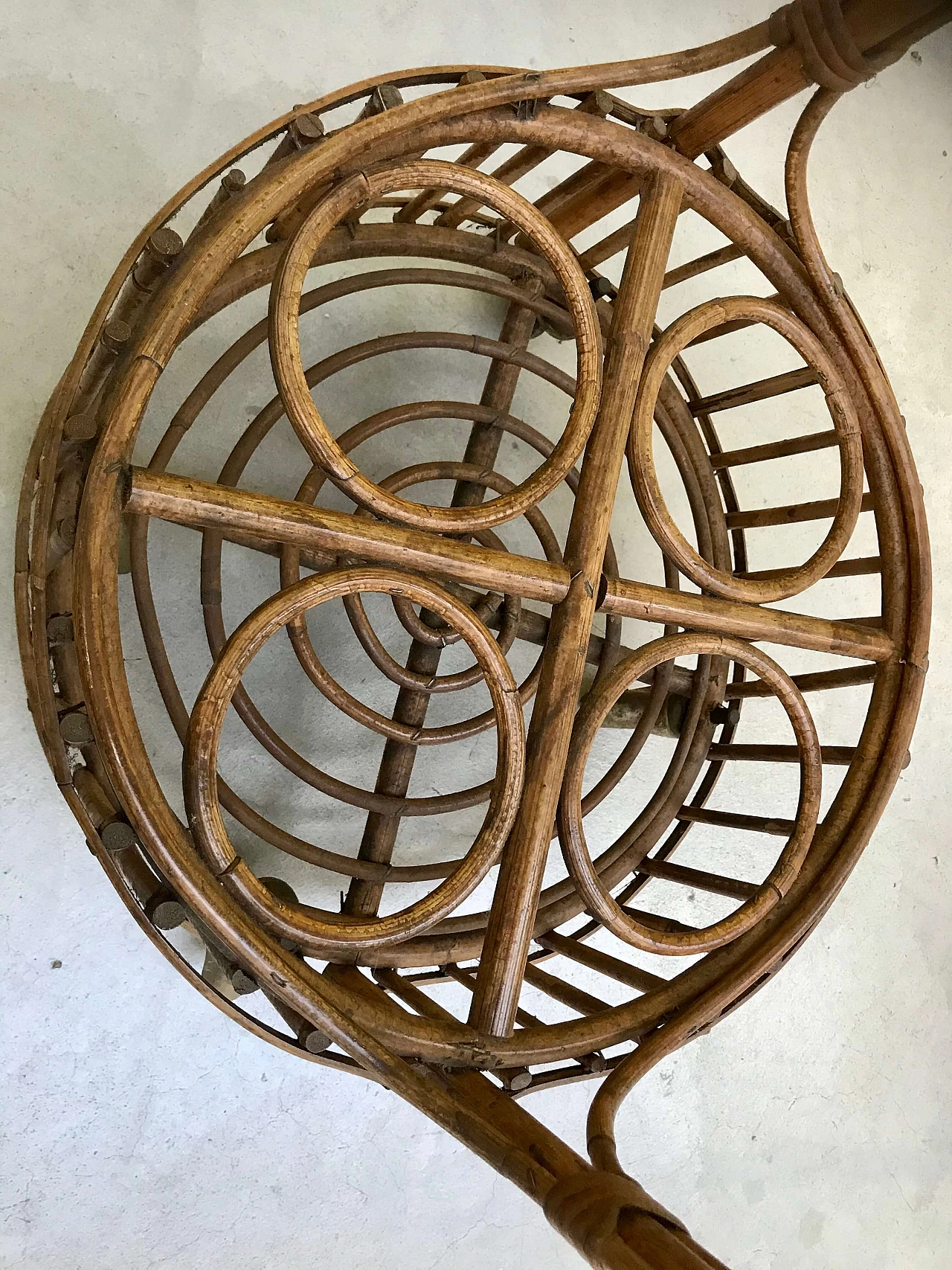 Carrello bar in Vimini tondo con portabottiglie, anni’50 1170715