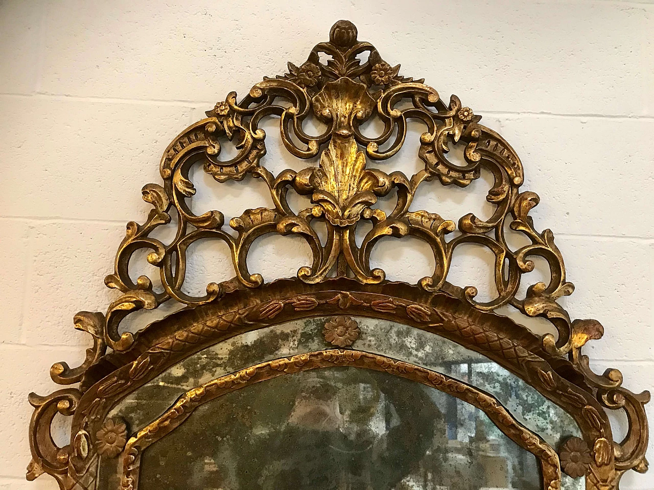 Piedmontese gilded mirror in Louis XVI style, mercury mirror with reserves, end of the 19th century 1170802