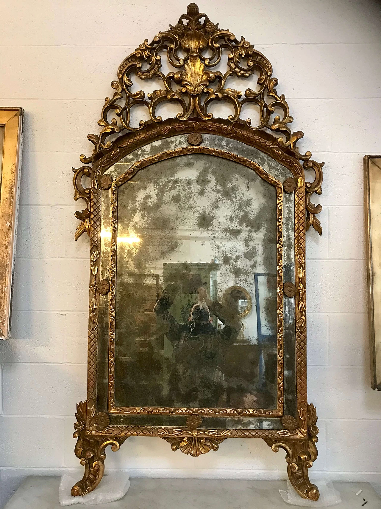 Piedmontese gilded mirror in Louis XVI style, mercury mirror with reserves, end of the 19th century 1170803