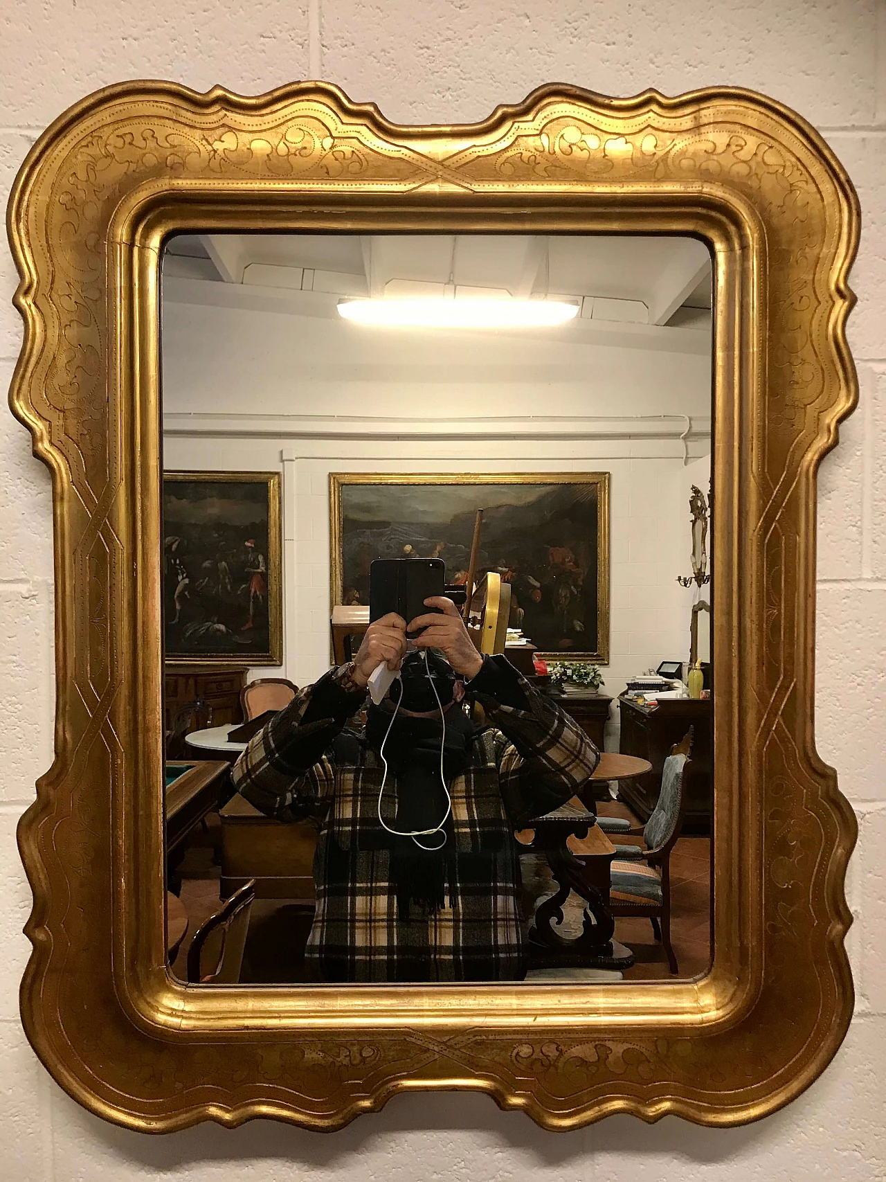 Specchiera dorata a foglia, modello a vassoio, fine ’800 1170810