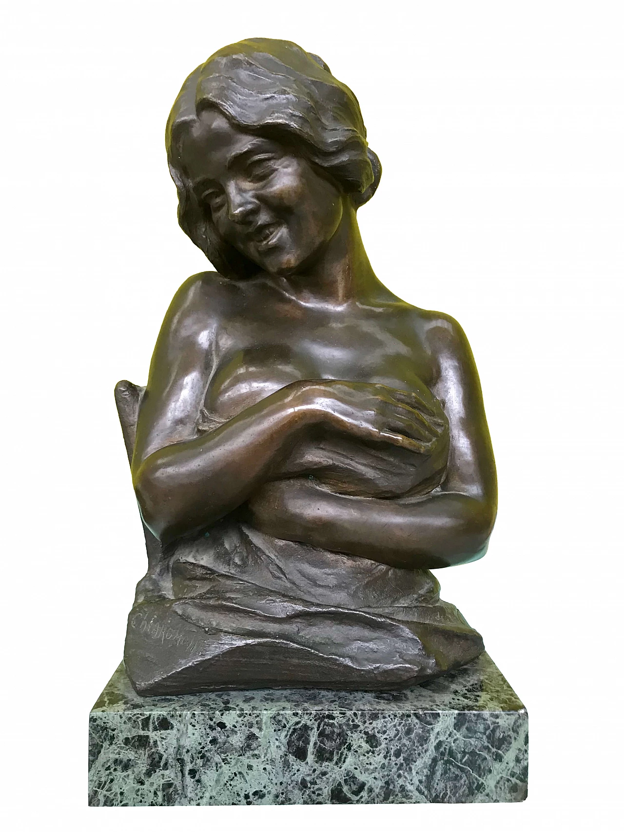 Scultura in Bronzo di Chiaromonte Gaetano con base in marmo verde alpi, primi ’900 1170836