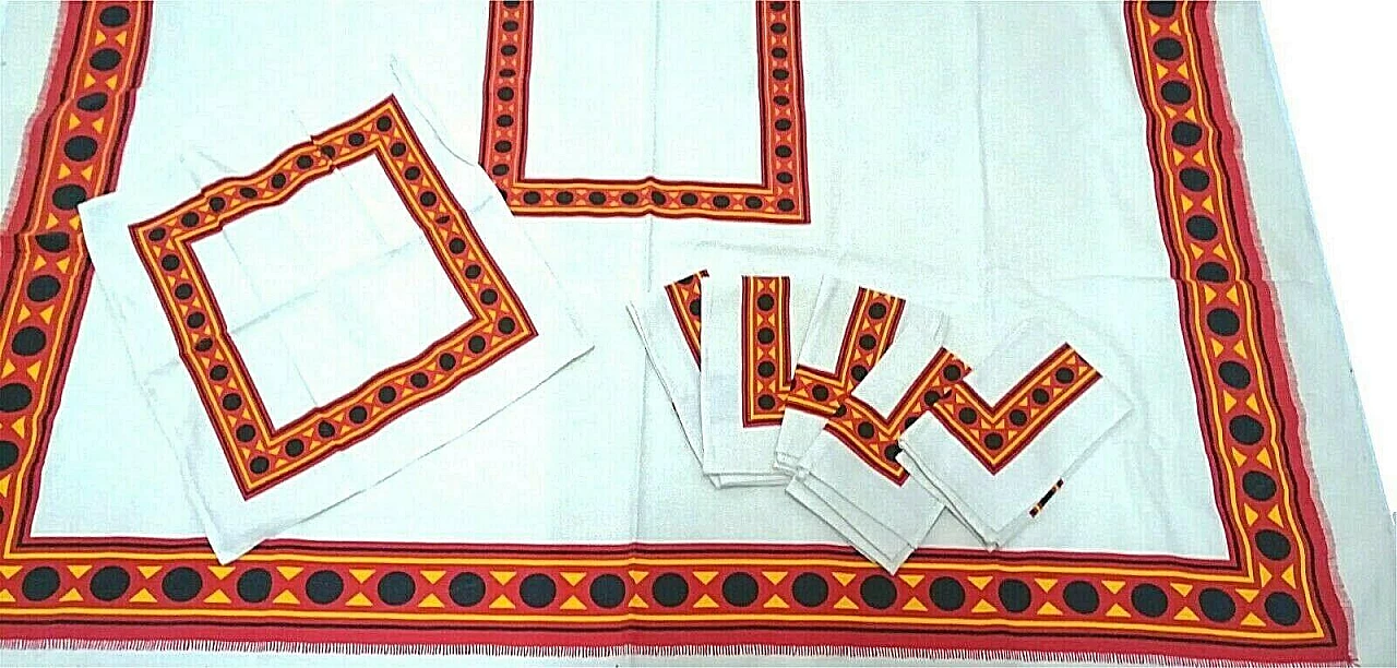 Tablecloth with 6 napkins Paulista by Armando Testa, 70's 1170888