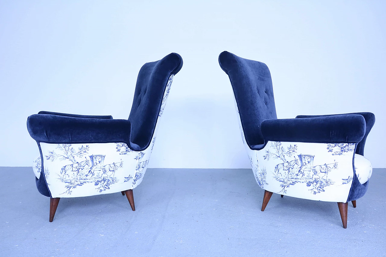 Pair of blue velvet armchairs, 50s 1171016