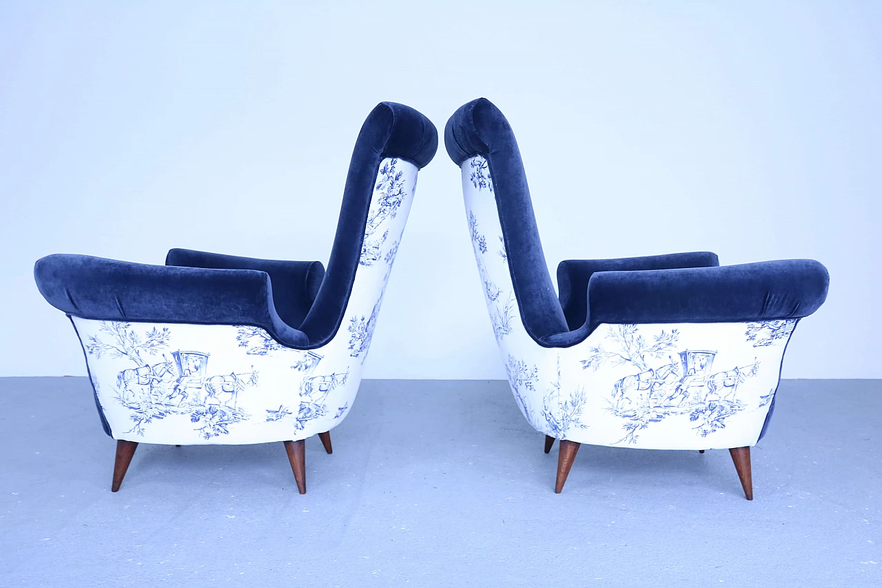 Pair of blue velvet armchairs, 50s 1171018
