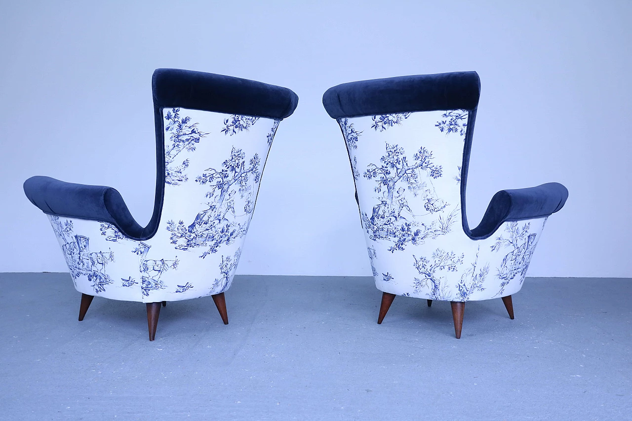 Pair of blue velvet armchairs, 50s 1171019