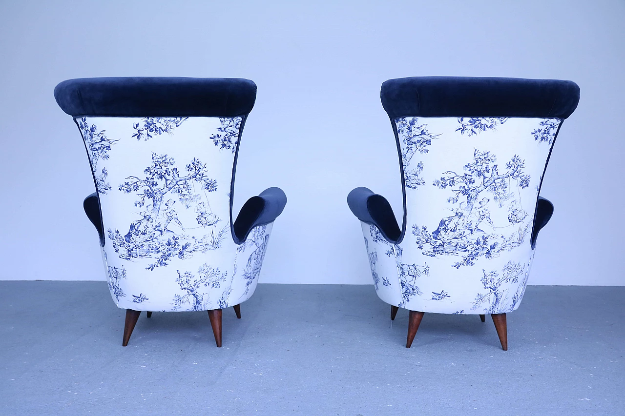 Pair of blue velvet armchairs, 50s 1171020