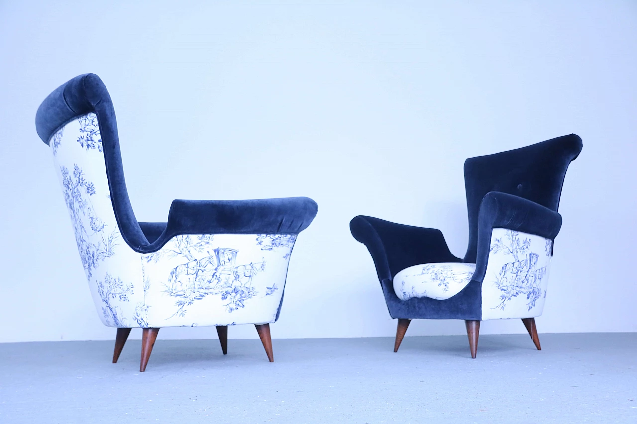 Pair of blue velvet armchairs, 50s 1171028