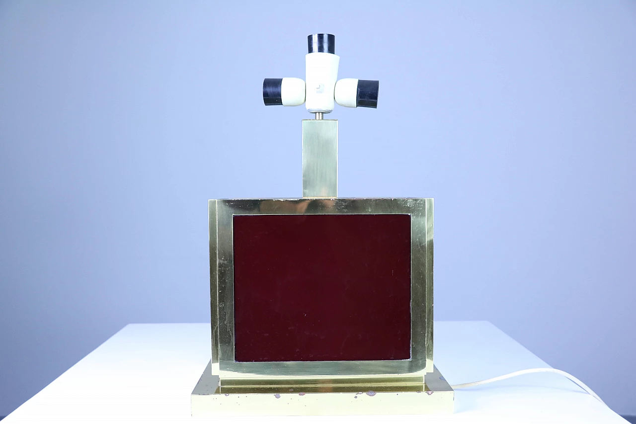 Lampada da tavolo in ottone e vetro, anni '50 1171327