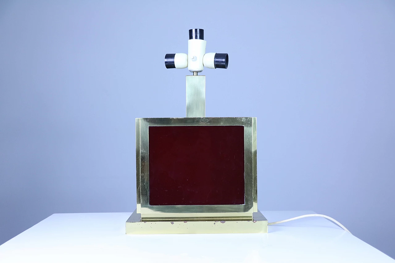 Lampada da tavolo in ottone e vetro, anni '50 1171328