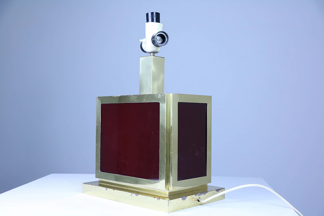 Lampada da tavolo in ottone e vetro, anni '50 1171330