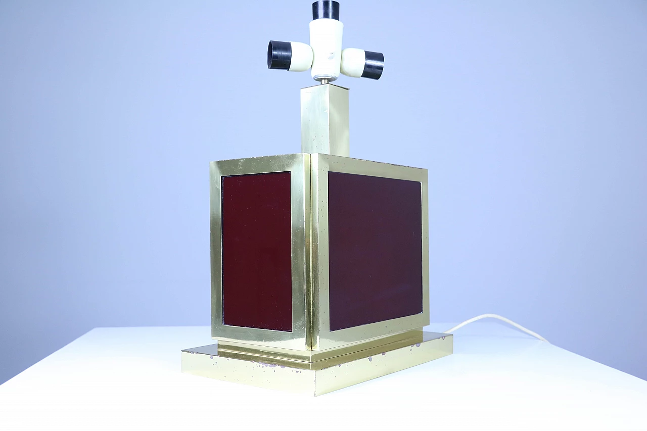 Lampada da tavolo in ottone e vetro, anni '50 1171334