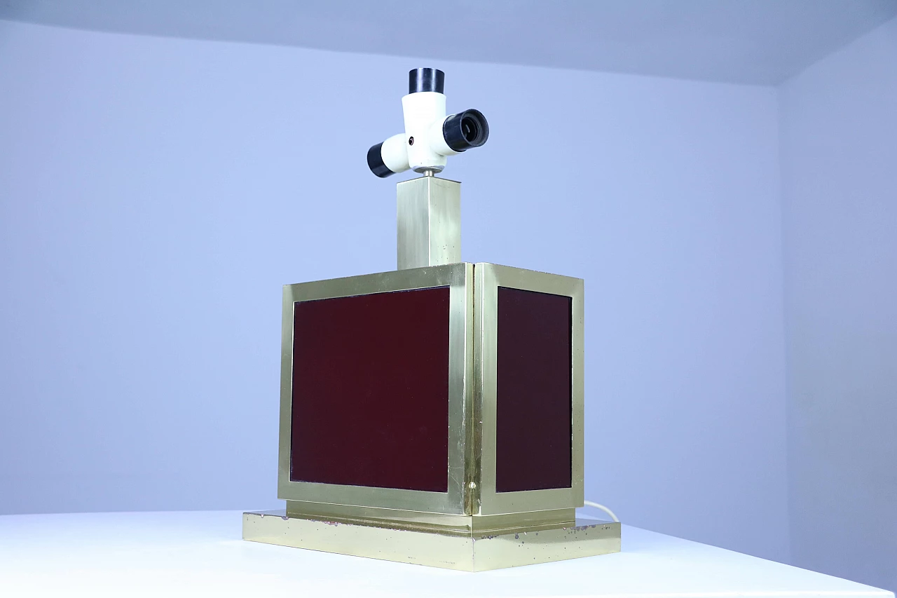 Lampada da tavolo in ottone e vetro, anni '50 1171337