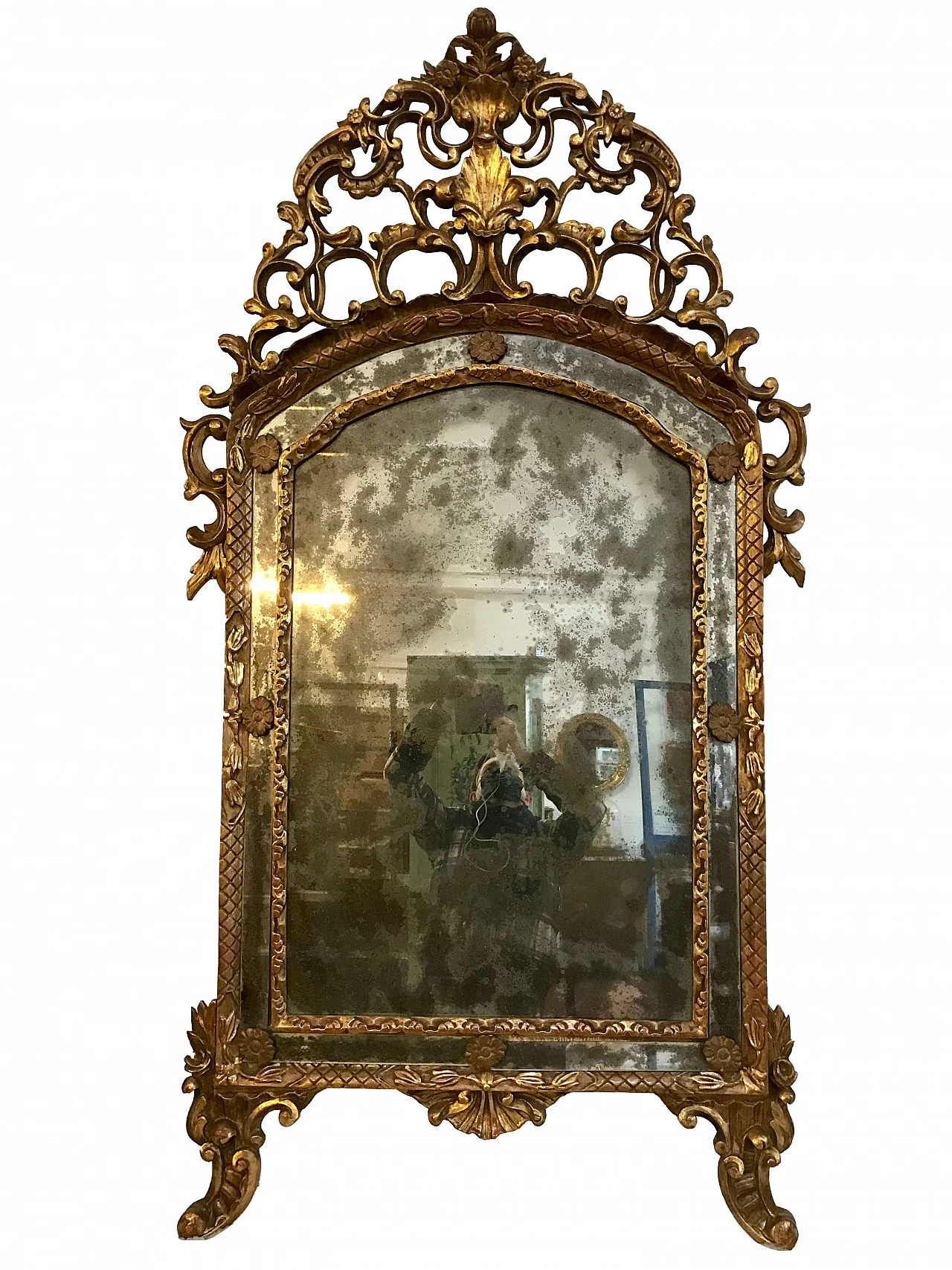 Piedmontese gilded mirror in Louis XVI style, mercury mirror with reserves, end of the 19th century 1171450