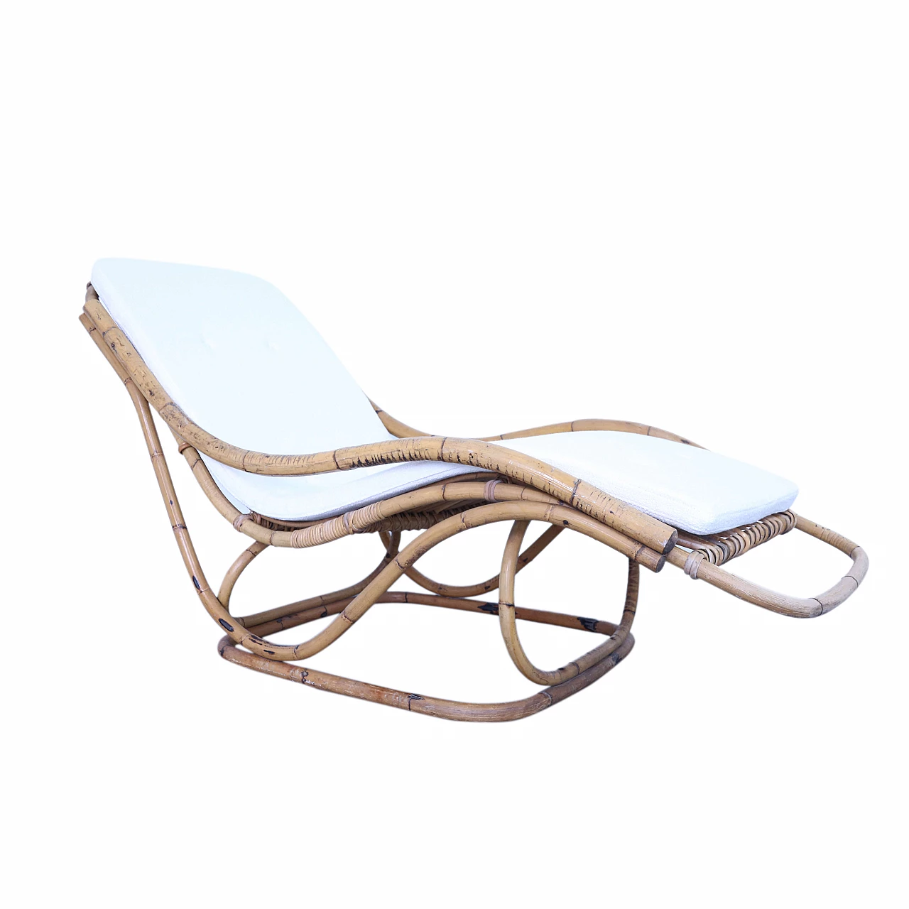 Chaise Lounge in wicker and bamboo, 60's 1171540