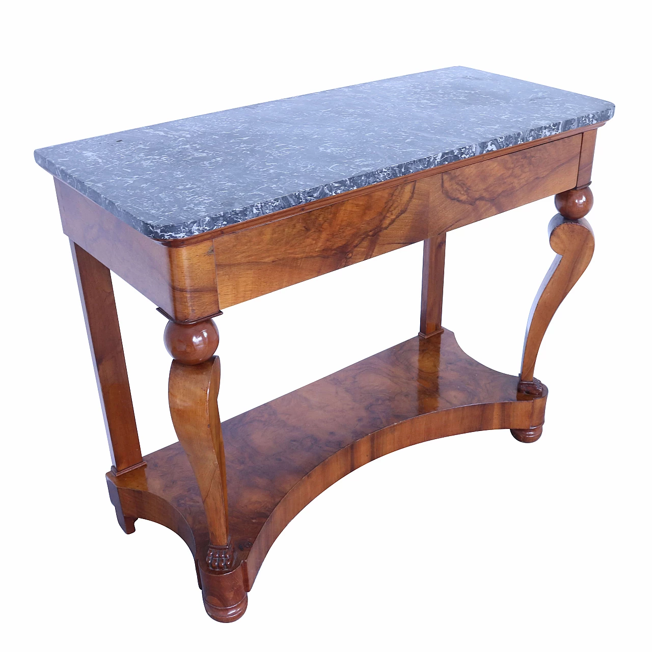 French walnut wood console table and marble top, mid 19th century 1171562