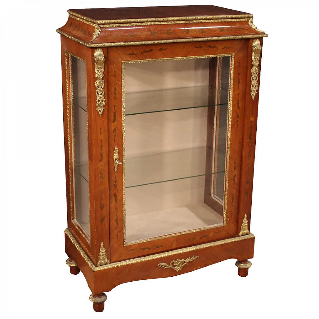 Vetrina intarsiata in bois de rose e legni da frutto, anni '60 1172284