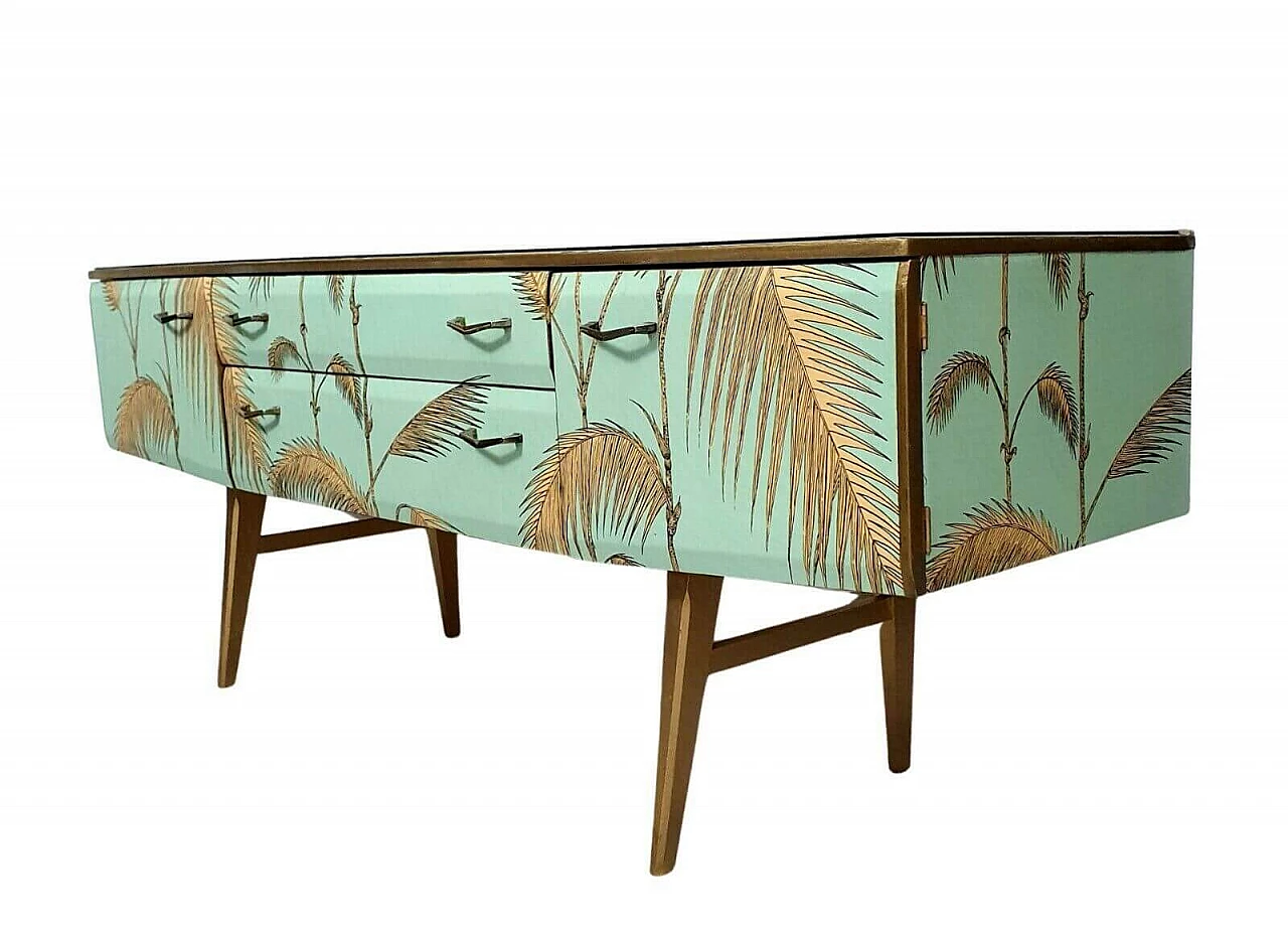 Credenza di Meredew con carta decoupage verde e oro Cole & Son, anni '60 1172386