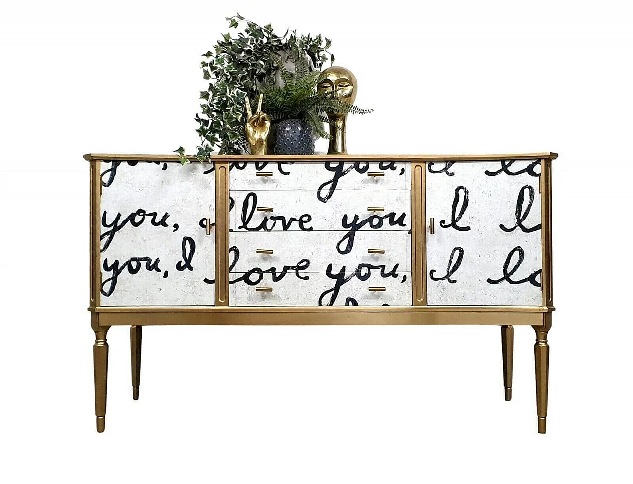 Credenza decorata con carta da decoupage I Love You di Mind the Gap, anni '80 1172504